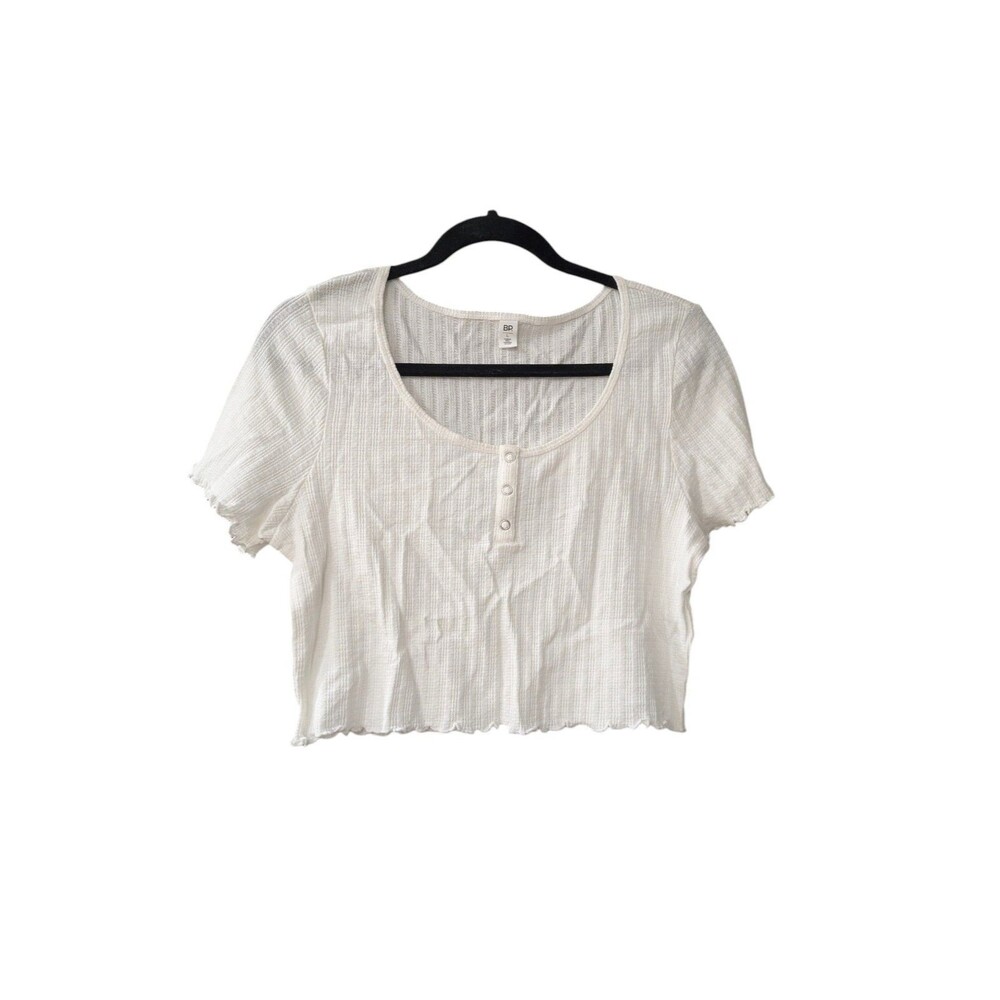 BP Shirt Womens Large White scoop Neck Button Tshirt L